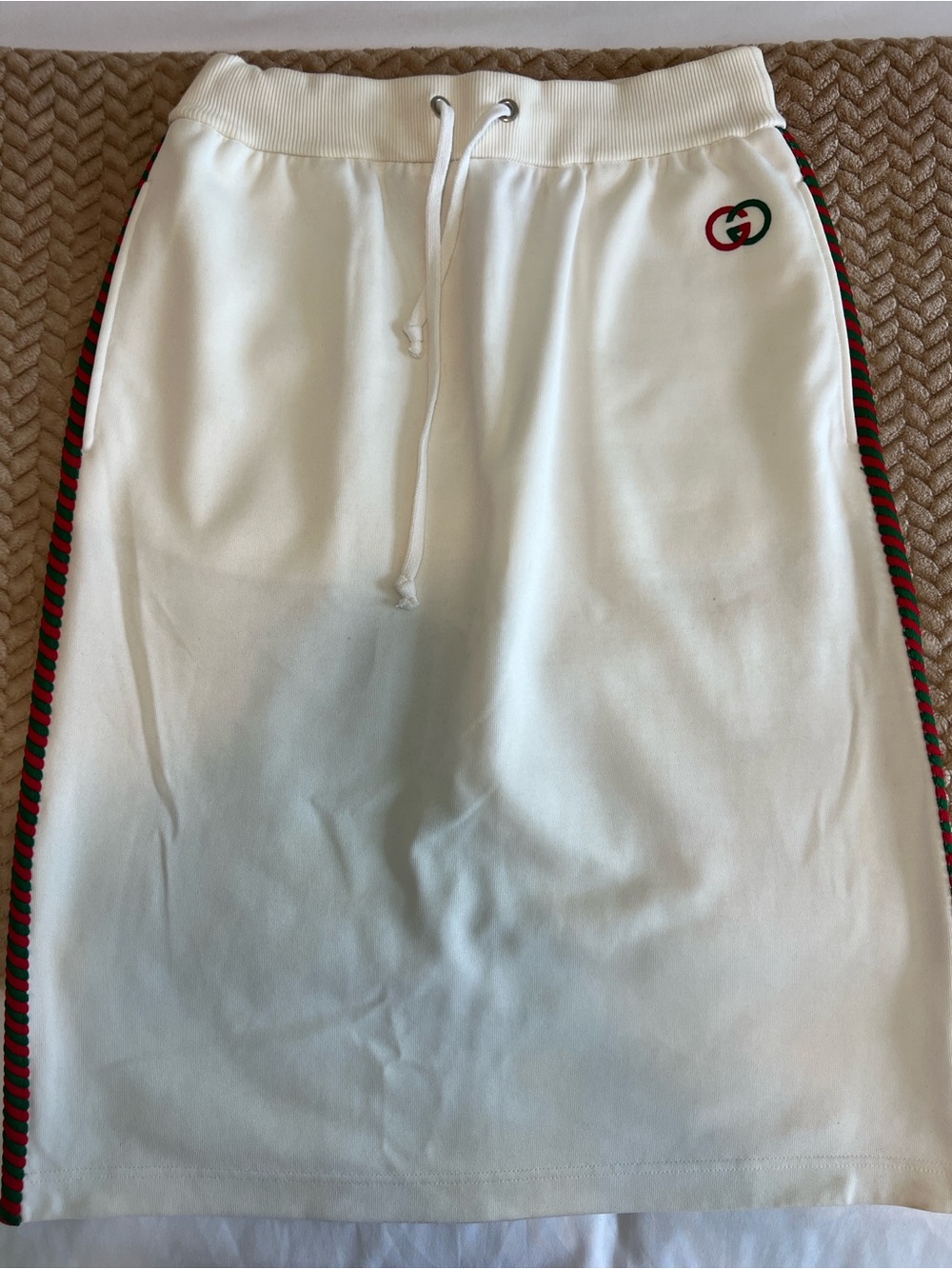 Gucci White Midi Pencil Skirt Web Stripe Logo Drawstring Size Small - Picture 10 of 10